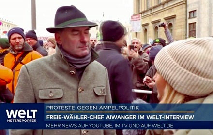 Hubert Aiwanger bei Bauern-Protesten in München am 08.01.2024
