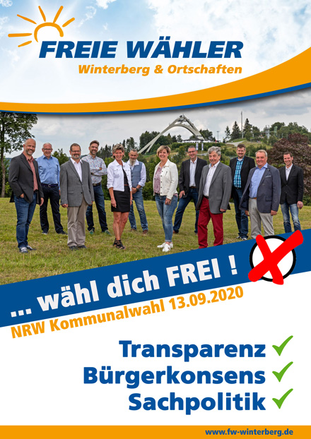 WER VERÄNDERUNG WILL MIT .....
TRANSPARENZ • BÜRGERKONSENS • EHRLICHKEIT • SACHPOLITIK
 -  benötigt die FREIEN WÄHLER 
